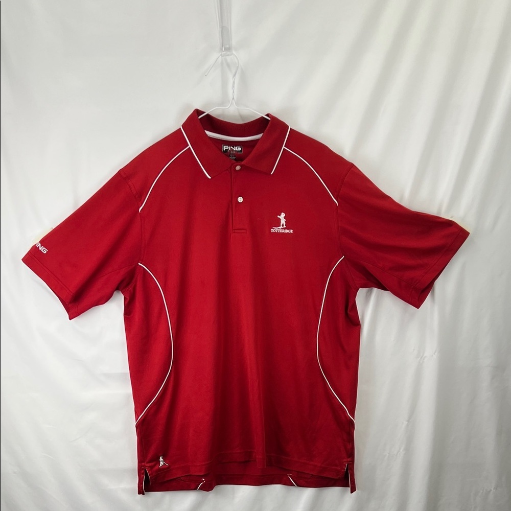 PING - Men’s Golf Shirt - Red with White Side Accent Stripes - Size Large